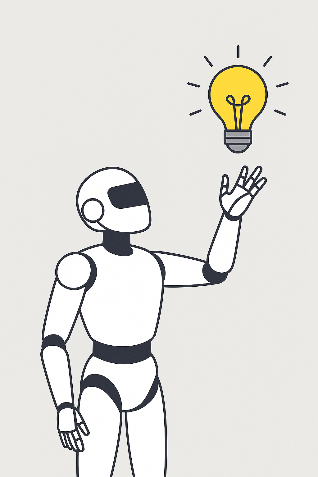 빛나는 아이디어를 향해 손을 뻗는 휴머노이드 로봇 이미지