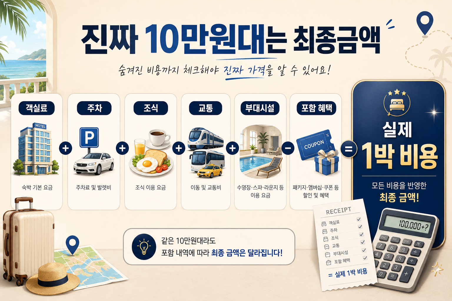 9월 10만원대 가성비 호텔 실제 1박 비용을 계산하는 총비용 인포그래픽