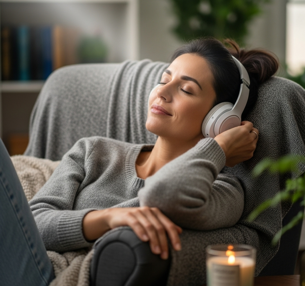 엄마가 편안하게 휴식하고 있는 모습 사진