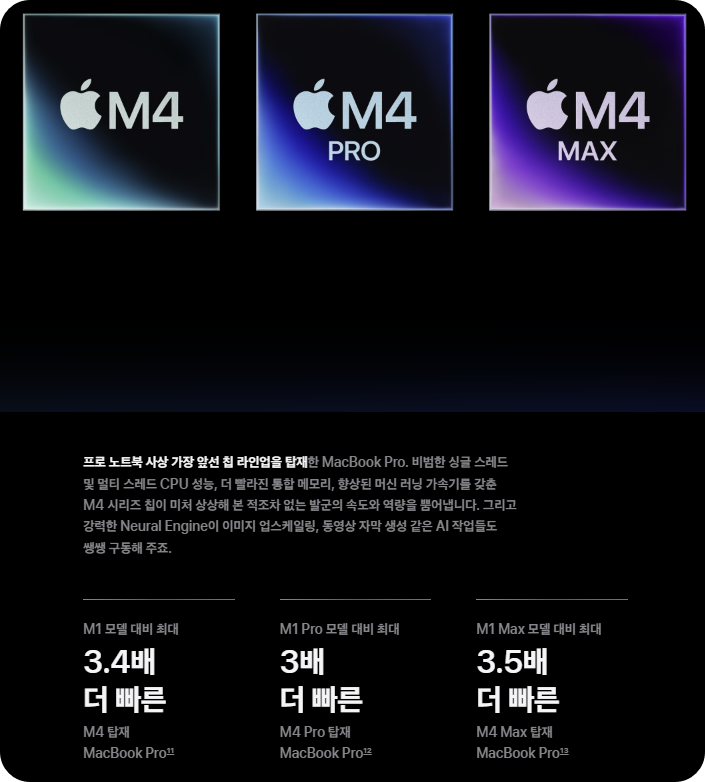 애플 맥북m4 칩셋 성능