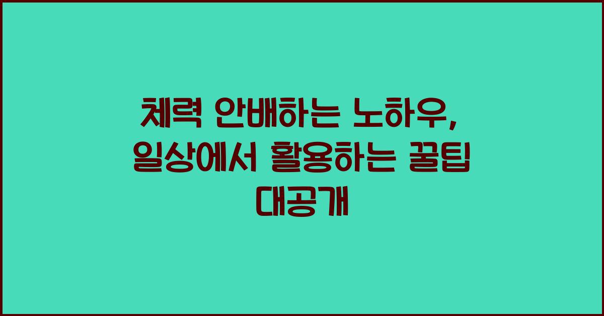 체력 안배하는 노하우