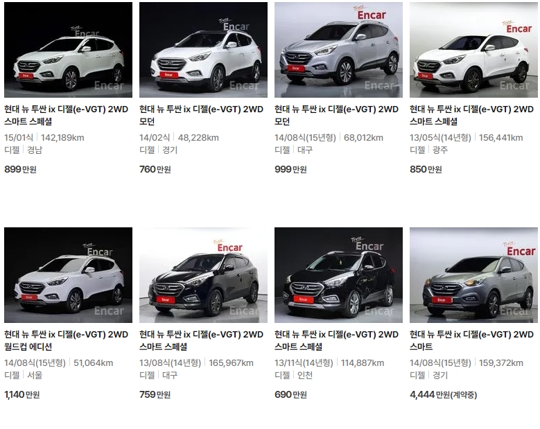 뉴 투싼IX 중고차 가격표 (엔카)