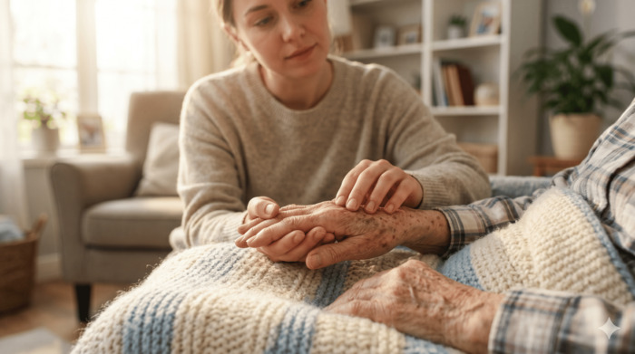 보호자의 따뜻한 보살핌과 관찰을 보여주는 감성적 실사