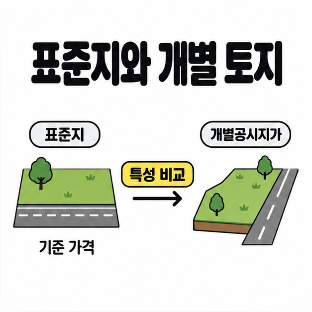 표준지의 기준 가격에서 토지 특성 비교를 거쳐 개별공시지가를 산정하는 흐름 도식