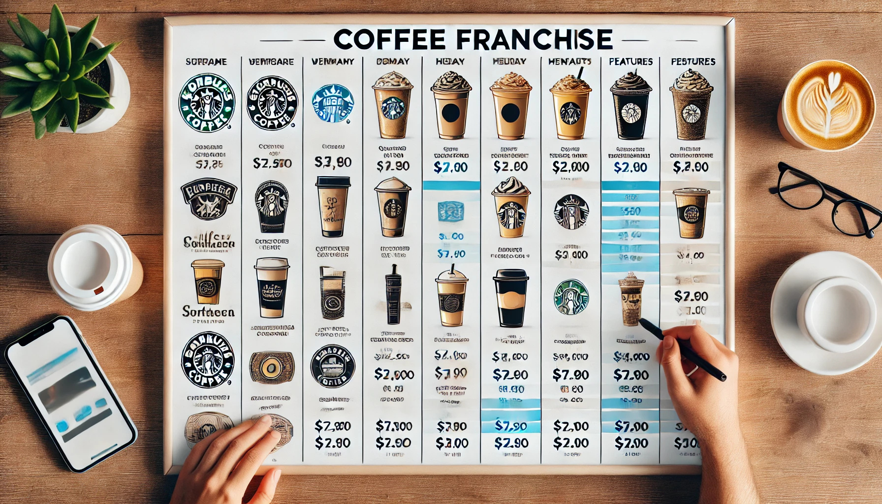 커피 프랜차이즈 브랜드 비교 차트