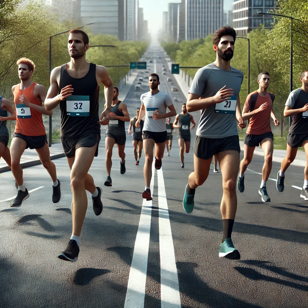 하프 마라톤 대회 참가자들의 달리는 모습을 보여주는 이미지 사진