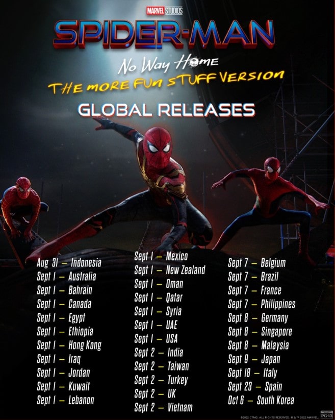 스파이더맨 노 웨이 홈 확장판 국가별 개봉 날짜의 모습