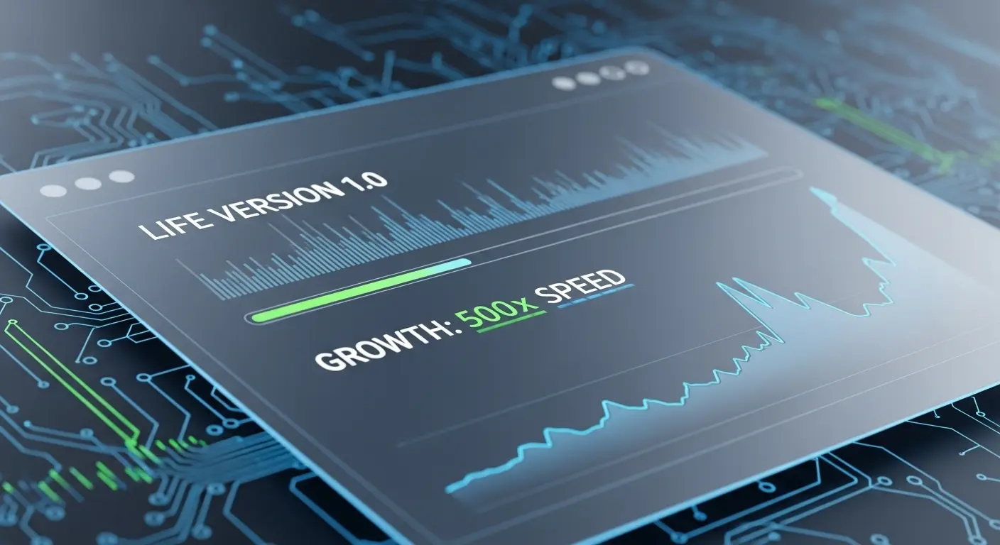 <img src="life-version-speed-growth.webp" alt="인생을 버전으로 정의하고 속도를 통해 성장하는 과정을 디지털 소프트웨어 인터페이스로 표현한 이미지입니다">