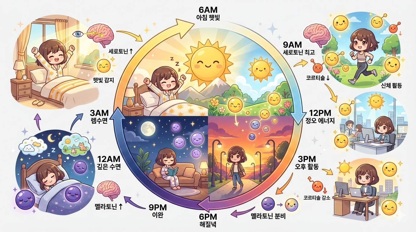 아침 햇빛 15분 = 수면제 1알: 세로토닌이 밤의 멜라토닌을 만든다