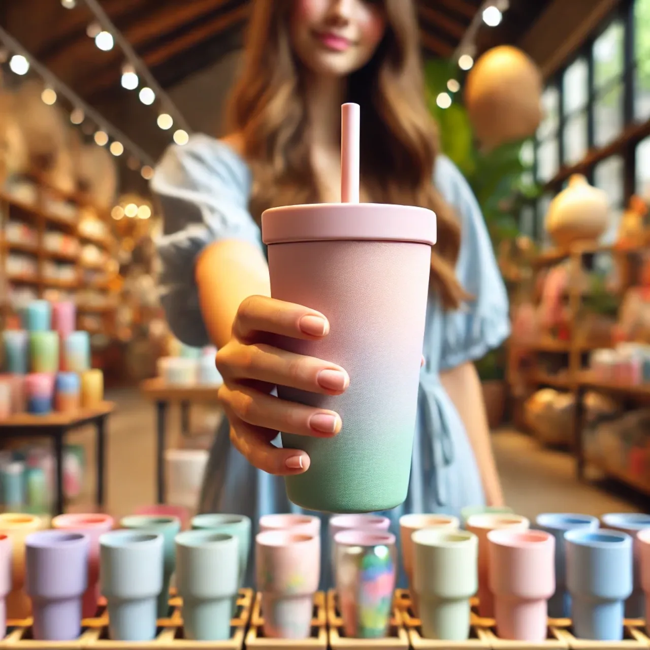 매장에서-파스텔톤-텀블러를-들고있는-여자