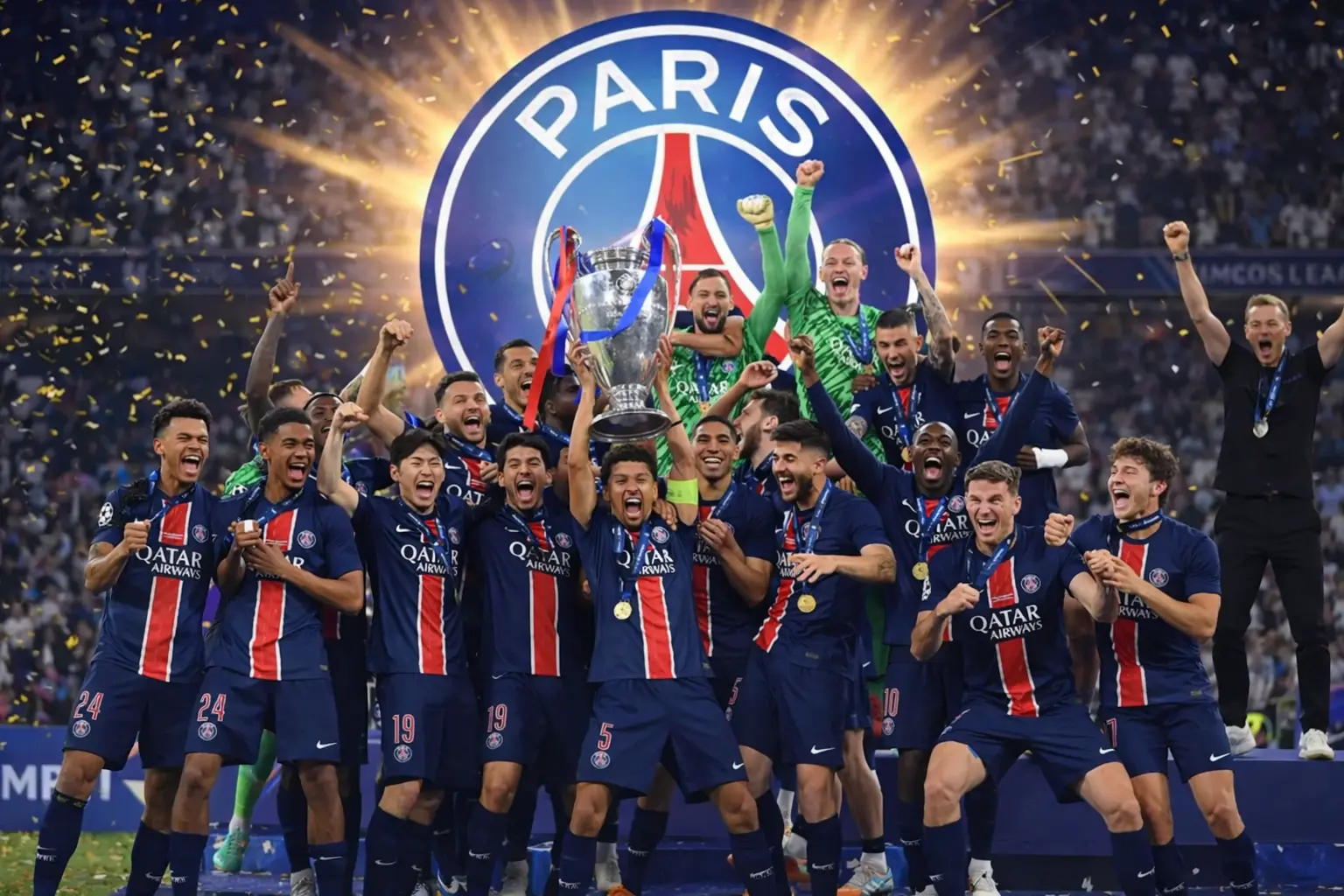 PSG 챔피언스리그 우승 트레블 달성 시상식 장면