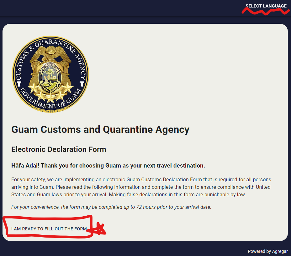 괌 전자세관신고서 작성법(출처-홈페이지)