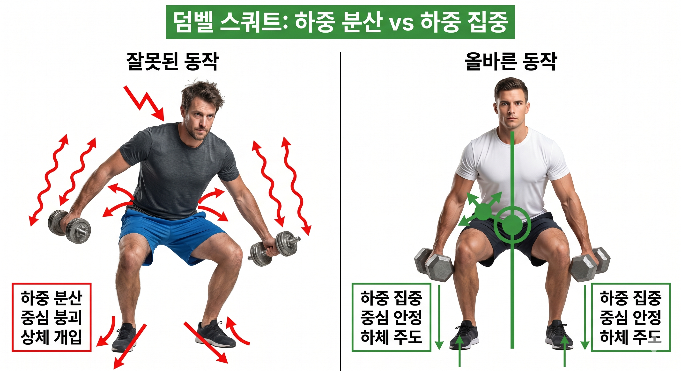 덤벨 스쿼트: 하중 분산 vs 하중 집중”