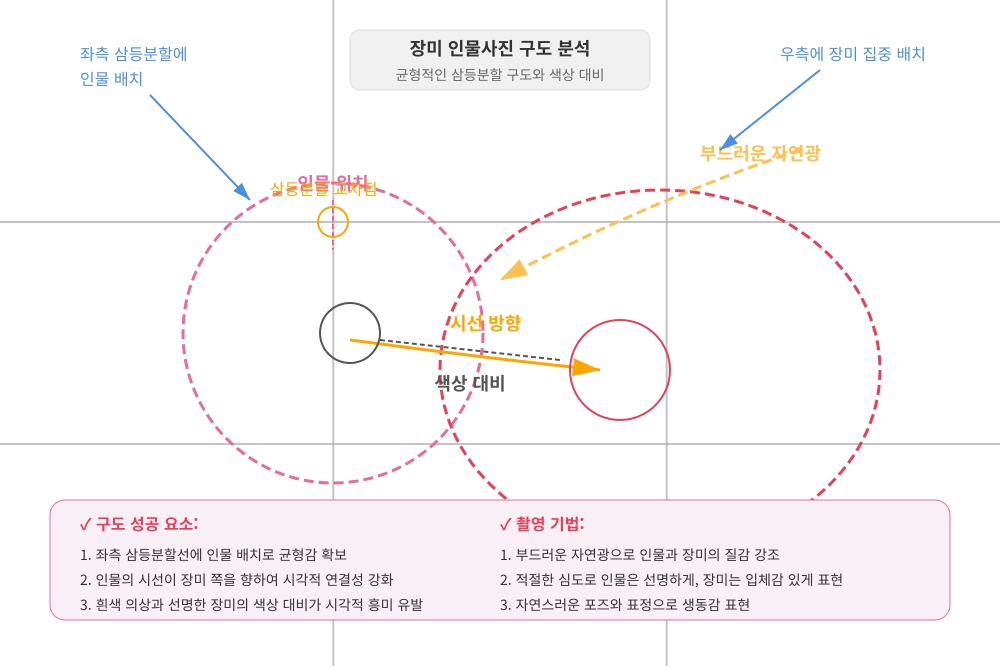장미 인물사진의 구도 분석 - 삼등분할선과 시선의 흐름
