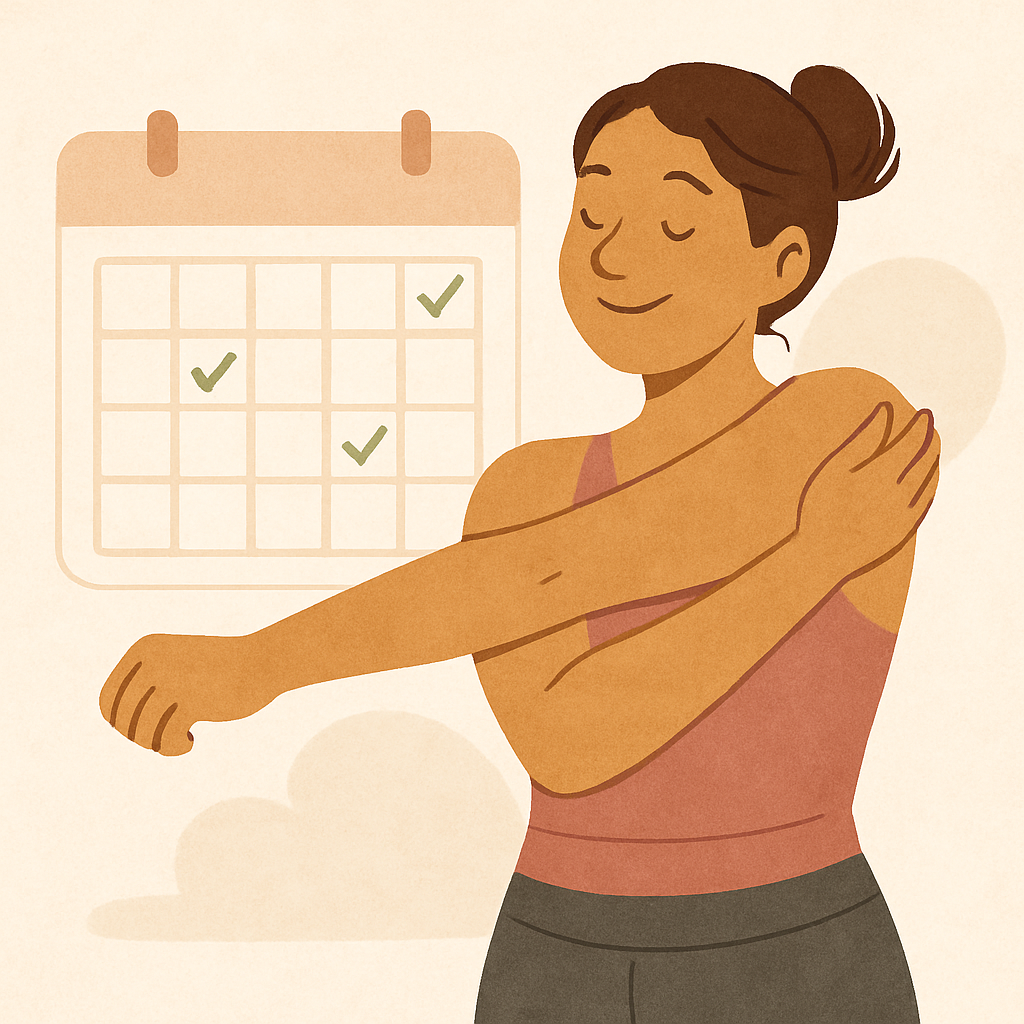 운동 후 스트레칭하며 미소 짓는 사람