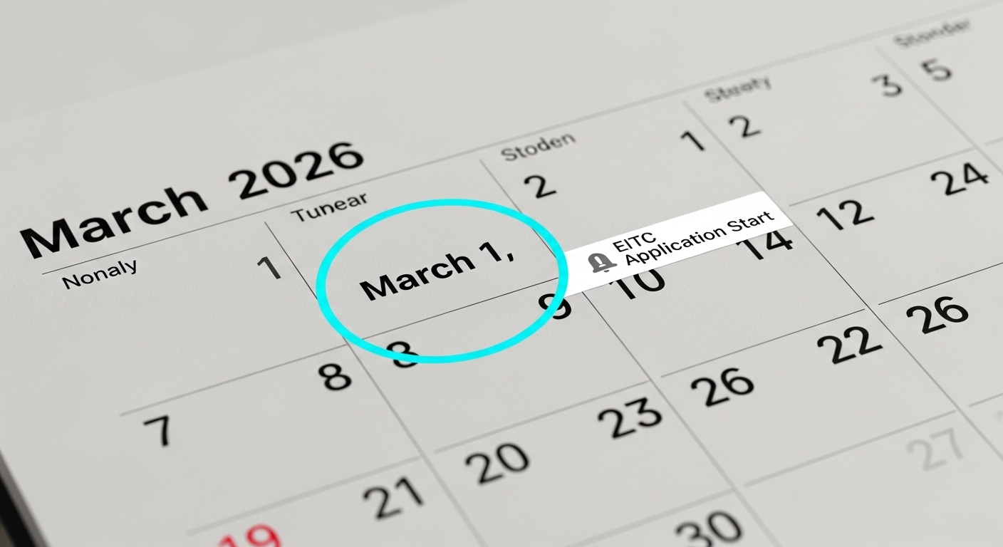 2026년 3월 근로장려금 신청 시작일을 강조한 달력 이미지