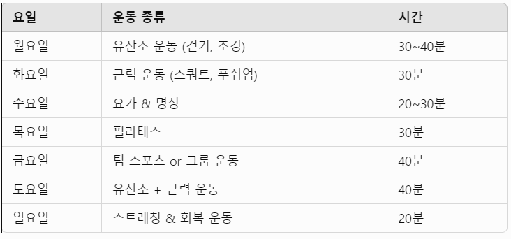 주간 운동 루틴 예시