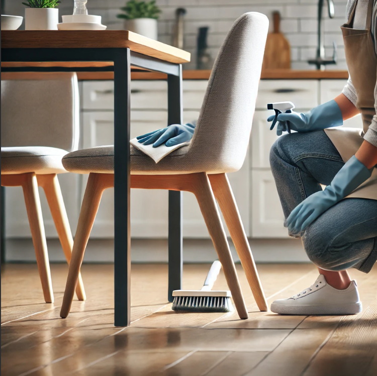 의자 다리 아래 먼지 청소