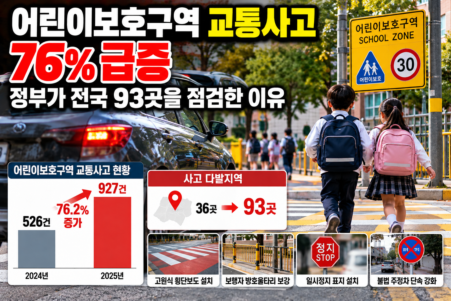 어린이보호구역 교통사고 76% 급증…정부가 전국 93곳을 점검한 이유