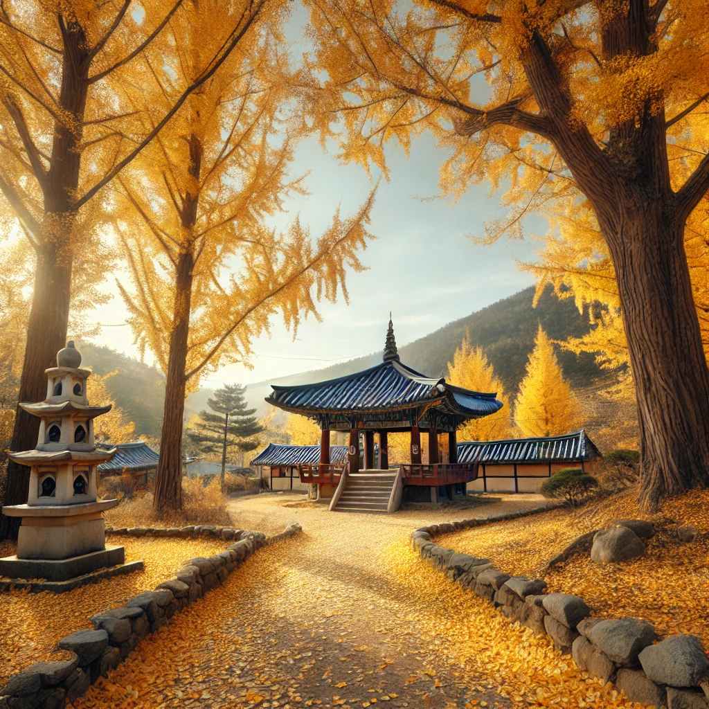 한국 가을의 정취를 담은 은행나무길 풍경