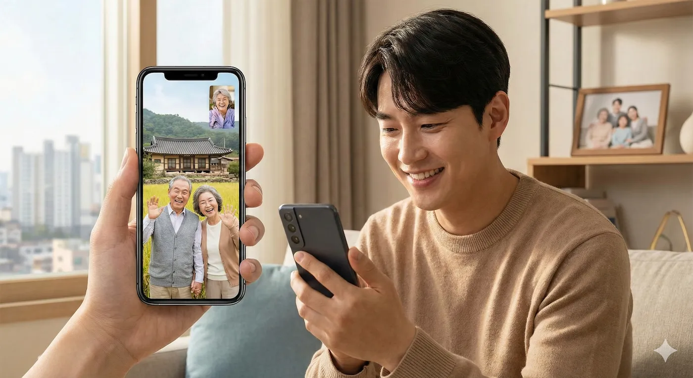 부모님 공제 영상 통화하는 모습