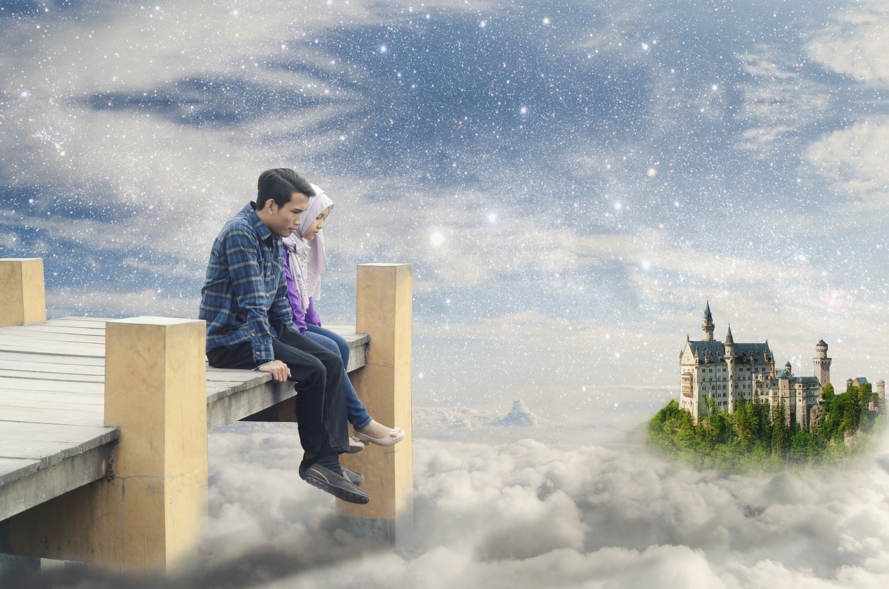 아기와 별 하늘 사진