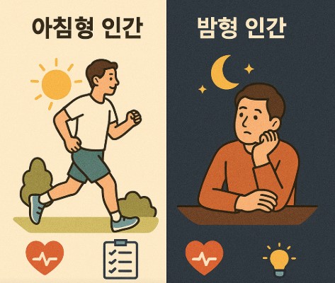 아침형 인간과 밤형 인간의 비교 이미지