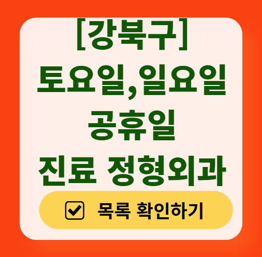 서울 강북구 일요일 문 여는 정형외과 목록 ❘ 토요일, 주말, 공휴일 진료 영업 병원 리스트