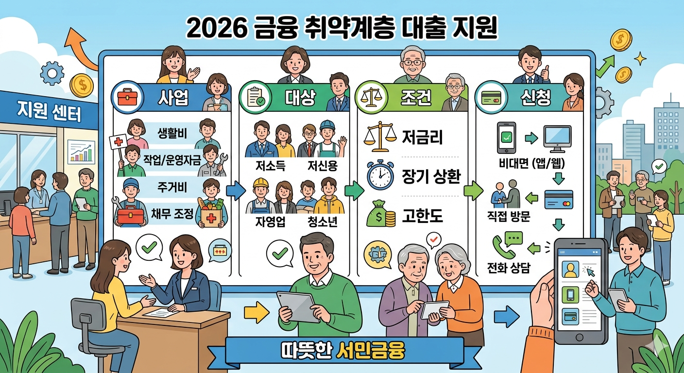 2026년 금융 취약계층 대출 지원사업 종류 및 정책서민금융 신청 가이드 이미지
