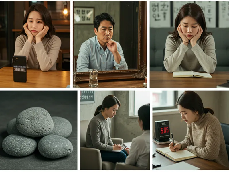 나르시시스트, 자기애, 건강한 자기애, 병적 자기애, 나르시시스트 행동, 대처법, 대한민국 서울, 카페, 거울, 상담실, 회색 바위, 감정일기