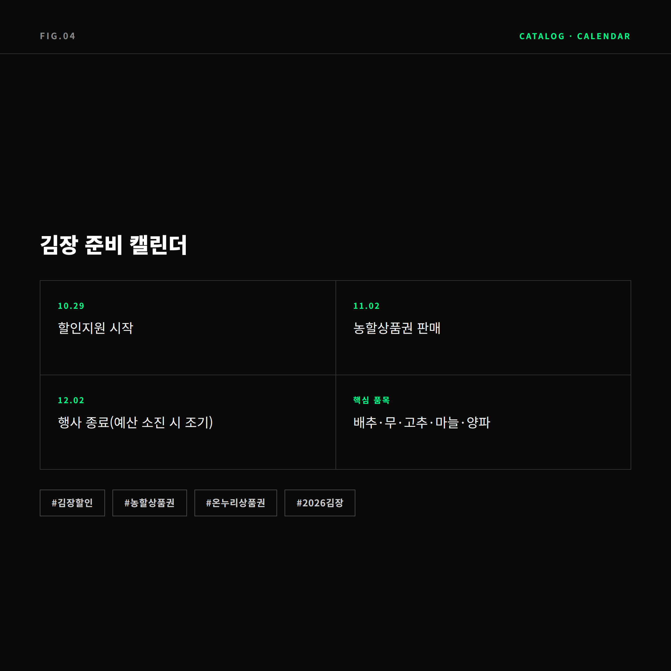 2026 김장 준비 캘린더 할인지원 농할상품권 일정
