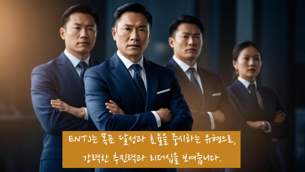 ENTJ는 목표 달성과 효율을 중시하는 유형으로, 강력한 추진력과 리더십을 보여줍니다에 관한 사진입니다.