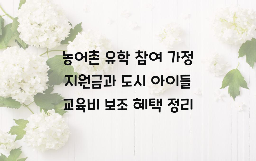 농어촌 유학 참여 가정 지원금, 도시 아이들 교육비·생활비 보조 혜택