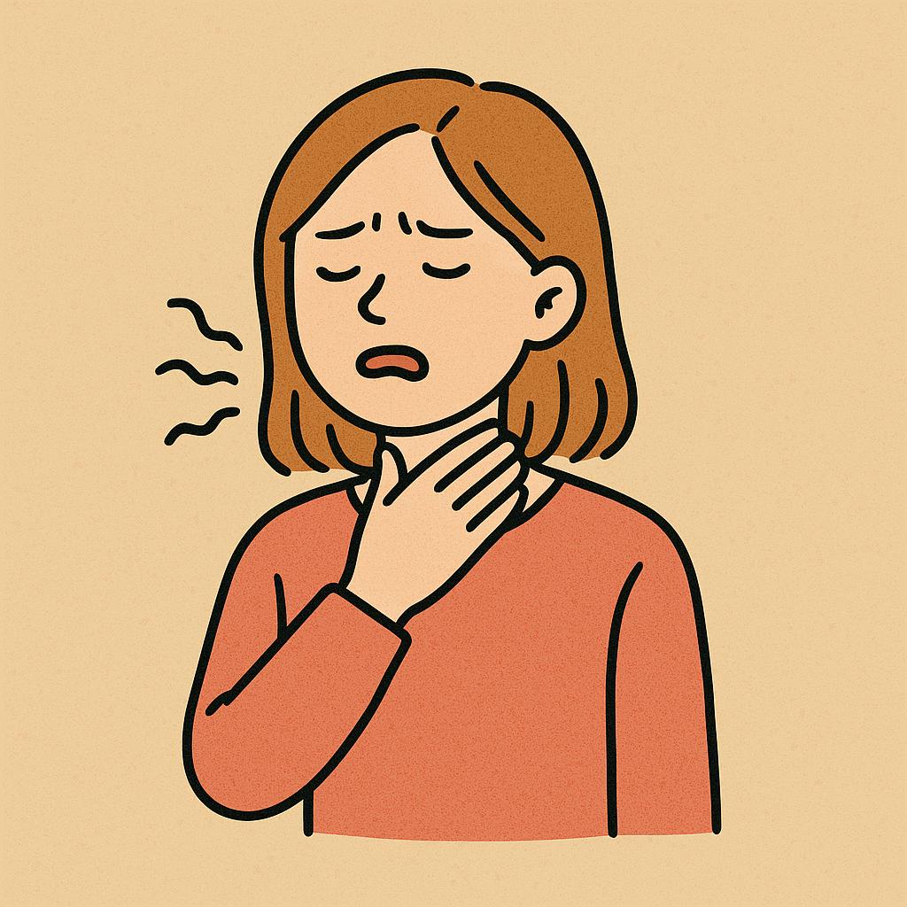 목심차와 꿀이 함께 놓여있는 일러스트 이미지, 목소리 회복을 돕는 천연 치료법 조합 강조