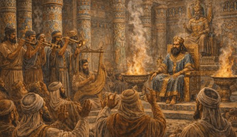 고대 엘람 왕국의 왕 앞에서 음악 연주를 하는 사람들.