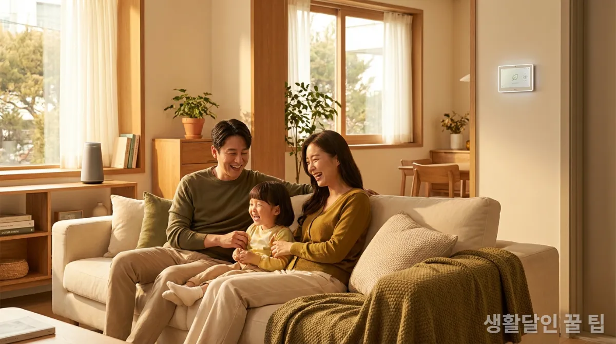 AI 에너지 관리 시스템으로 쾌적하고 행복한 시간을 보내는 한국인 가족