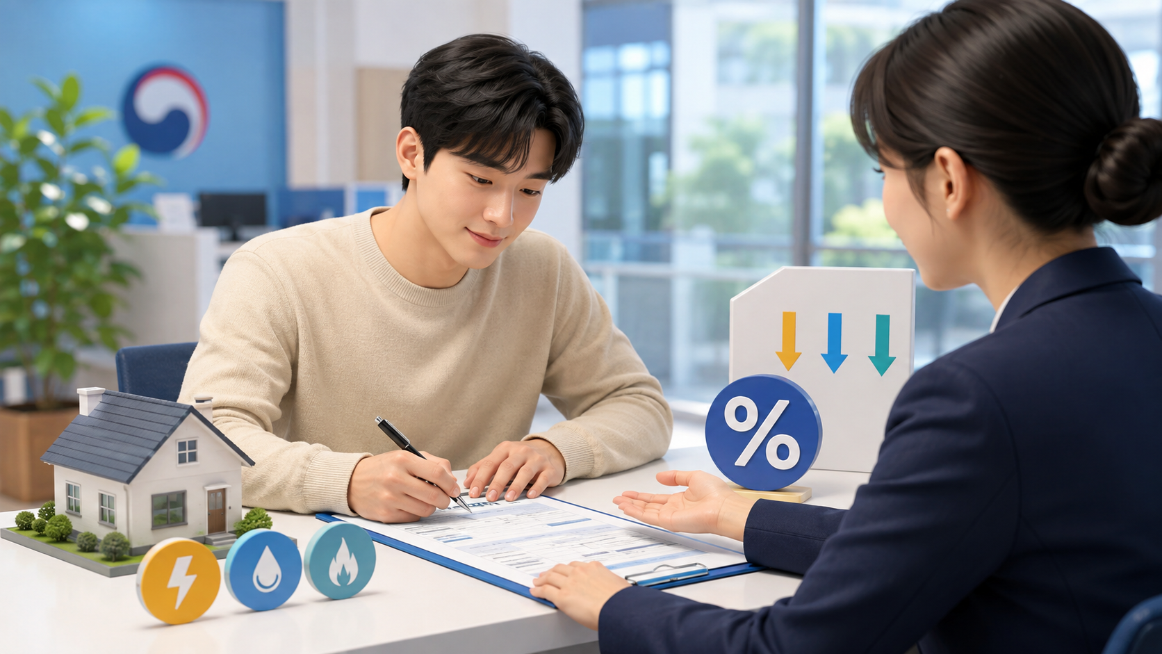 전입신고와 함께 요금감면 신청하는 모습