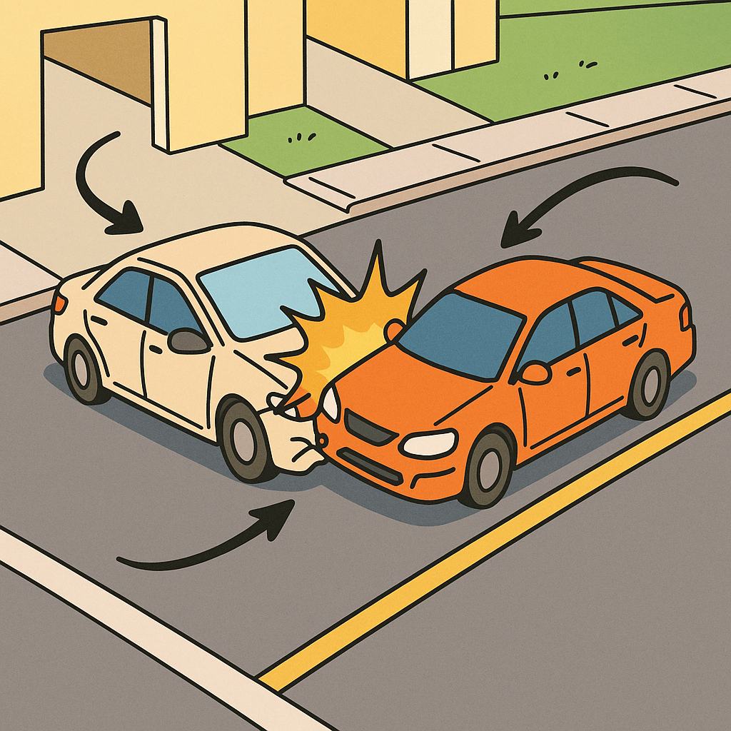 주차장에서 나오다가 도로를 직진하던 차량과의 충돌 사고 시 과실