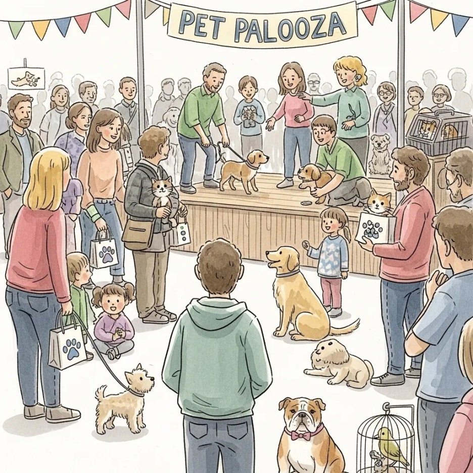 펫쇼 현장 이벤트에 참여해 즐거워하는 관람객들