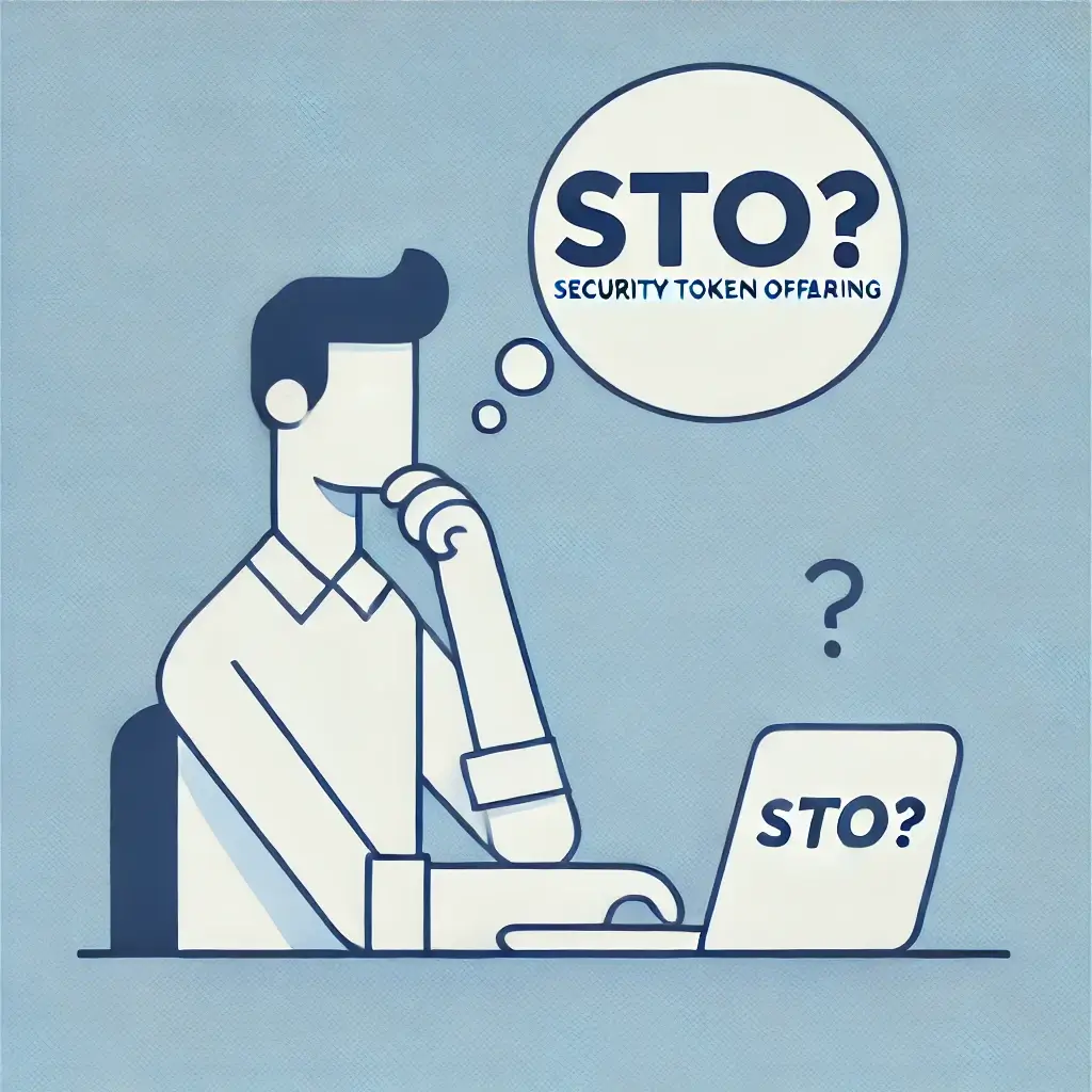 생각 풍선에 &quot;STO?&quot;가 표시된 남자