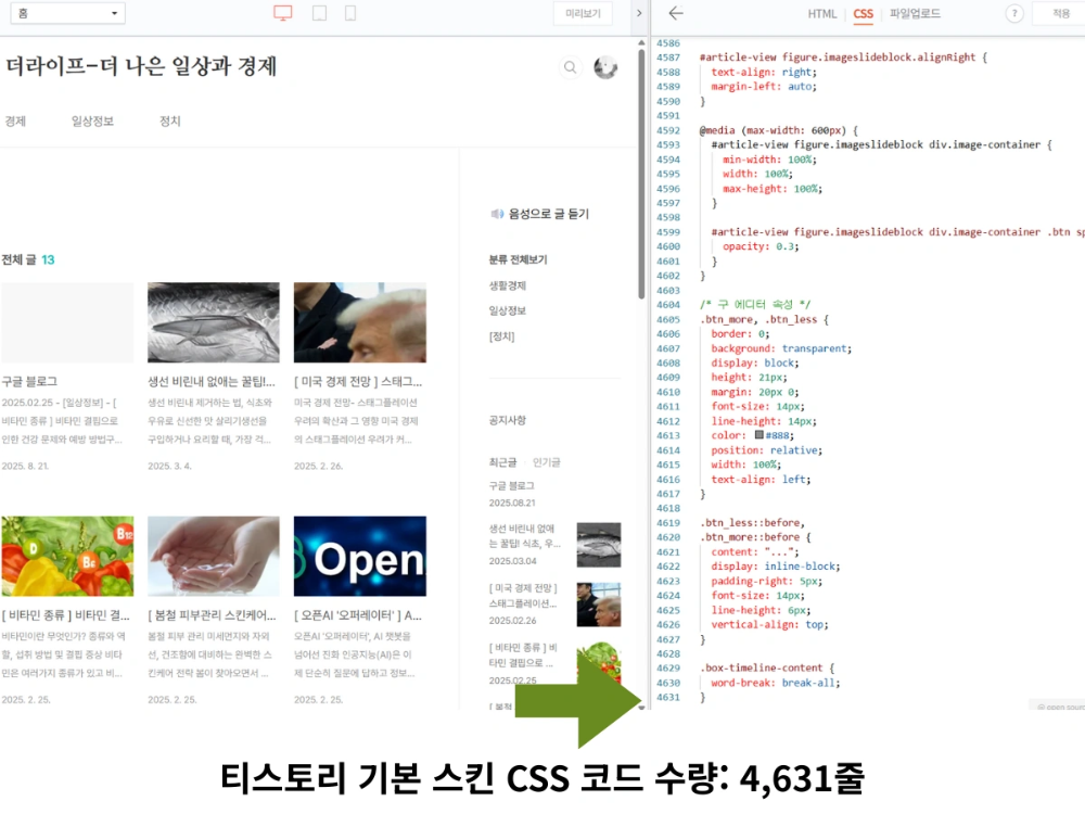 ํฐ์คํ ๋ฆฌ ๋ธ๋ก๊ทธ CSS ์ต์ ํ ์ด์ ์ฝ๋ ์๋