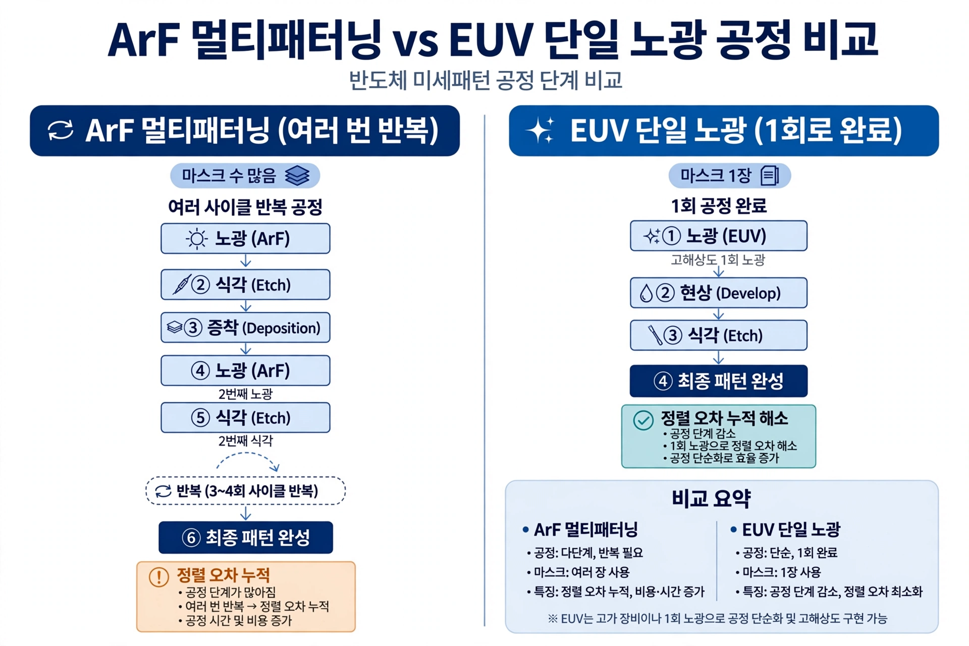 ArF 멀티패터닝과 EUV 단일 노광 비교