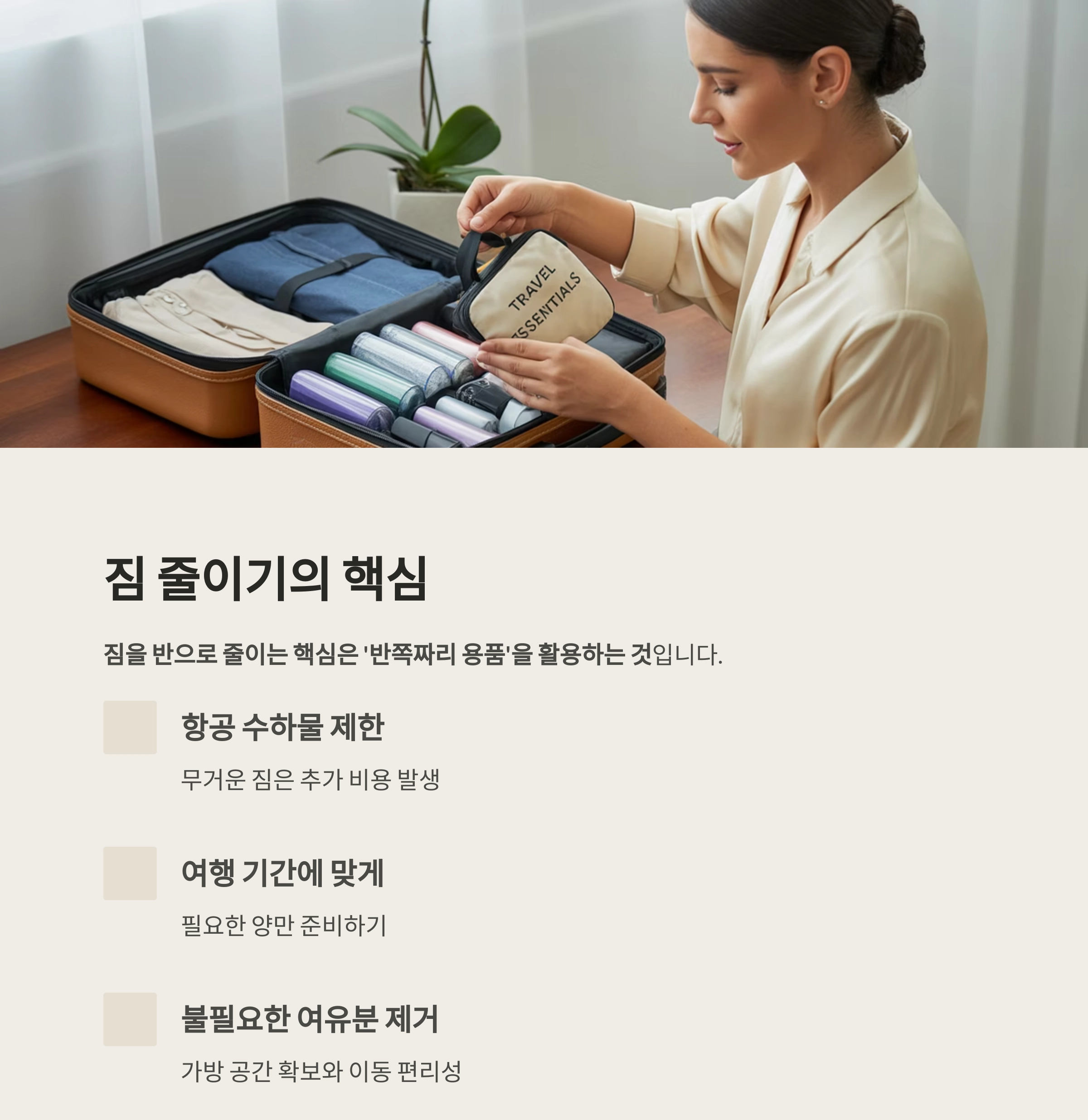 해외여행 짐 줄이기 비법, 반쪽짜리 용품이 핵심이다