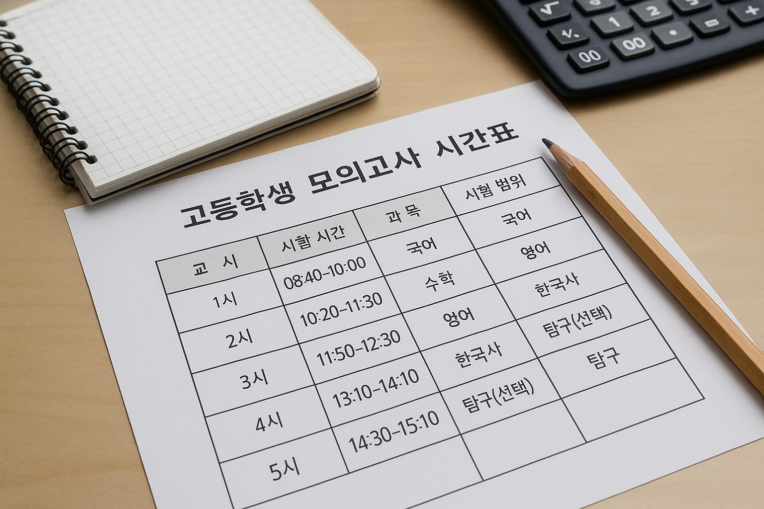 고등학생 모의고사 시간표
