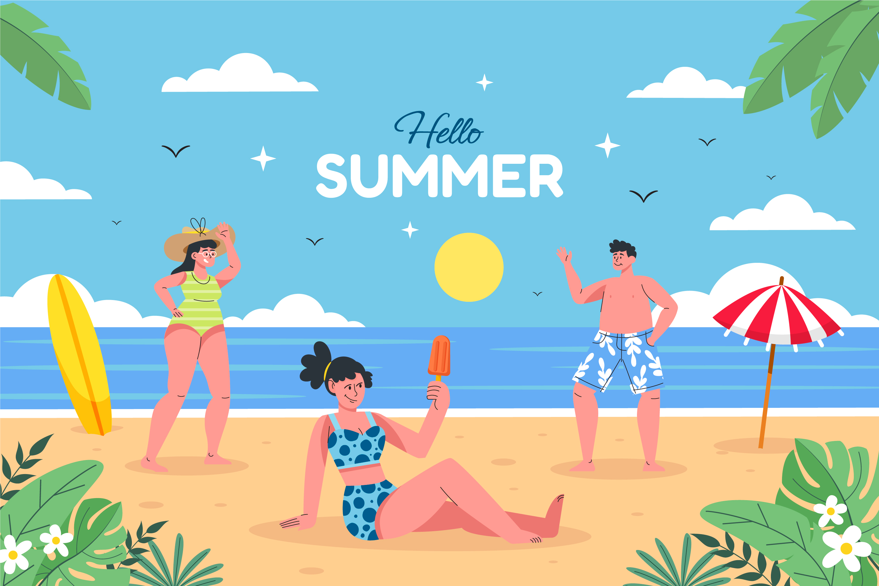 여름 바캉스를 즐기는 사람들 일러스트