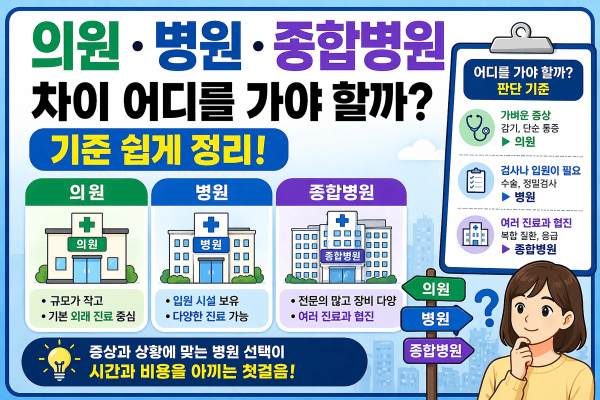 의원 병원 종합병원 차이 어디를 가야 할까 기준 쉽게 정리