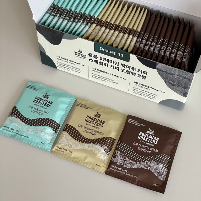 보헤미안-박이추-커피-드립백-개봉사진과-3종류의-커피드립백