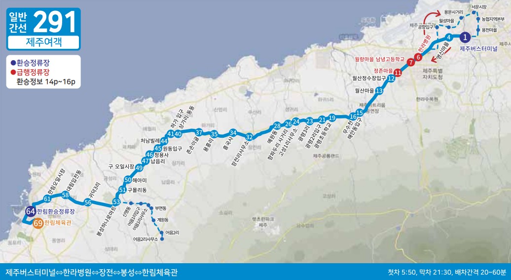 제주도 버스노선 - 일반간선버스201, 202, 일반간선버스211, 212, 일반간선버스221, 222, 일반간선버스231, 일반간선버스232, 일반간선버스240, 일반간선버스251, 252, 253, 254, 255, 일반간선버스260, 일반간선버스270, 일반간선버스281, 282, 일반간선버스291, 292, 295