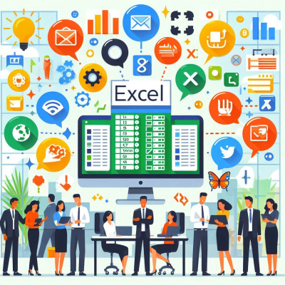 엑셀 스프레드시트와 여러 가지 그래프 아이콘이 있는 시각적 요소, 데이터 분석과 관련된 활동을 나타냅니다.